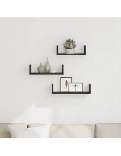 Mensole Parete 3pz Rovere Nero in Legno Multistrato 2