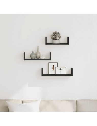 Mensole Parete 3pz Rovere Nero in Legno Multistrato