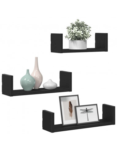 Mensole Parete 3pz Rovere Nero in Legno Multistrato