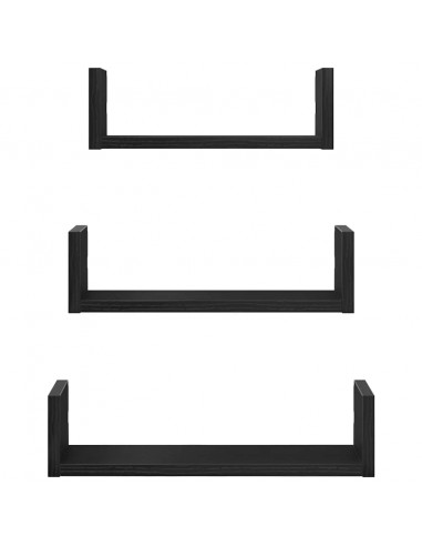 Mensole Parete 3pz Rovere Nero in Legno Multistrato