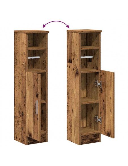 Mobile da Bagno con Portarotolo Legno Antico 20,5x22x90 cm