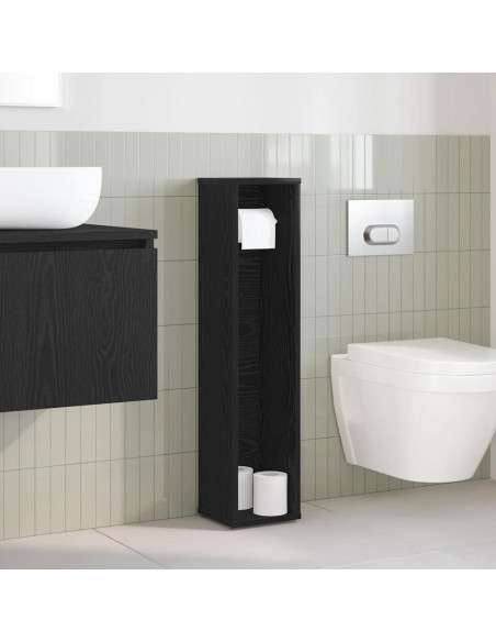 Mobile da Bagno con Portarotolo Nero 20,5x20x90 cm