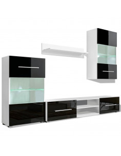 Mobili con Vetrina Parete Unità TV 4pz Nero Lucido con Luci LED