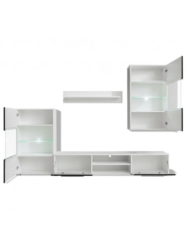 Mobili con Vetrina Parete Unità TV 4pz Nero Lucido con Luci LED