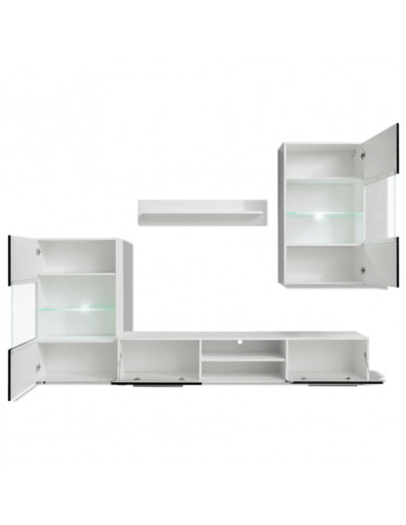 Mobili con Vetrina Parete Unità TV 4pz Nero Lucido con Luci LED