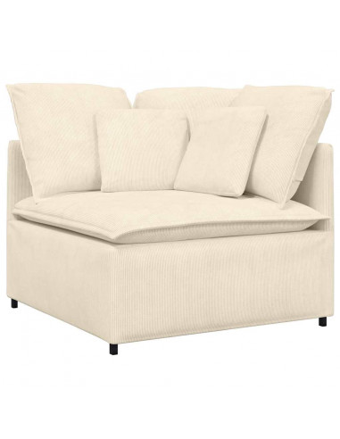 Divano Modulare con Cuscini in Tessuto a Coste Crema