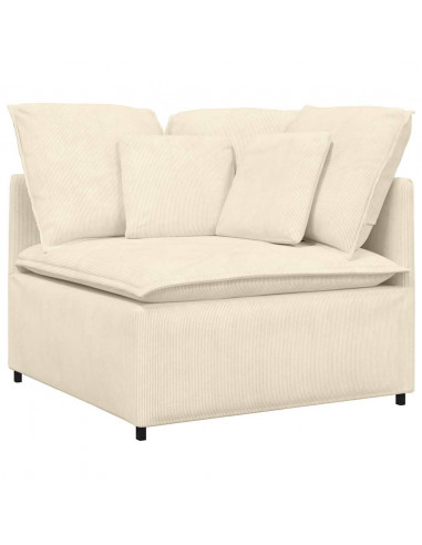 Divano Modulare con Cuscini in Tessuto a Coste Crema