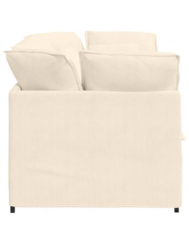Divano Modulare con Cuscini in Tessuto a Coste Crema