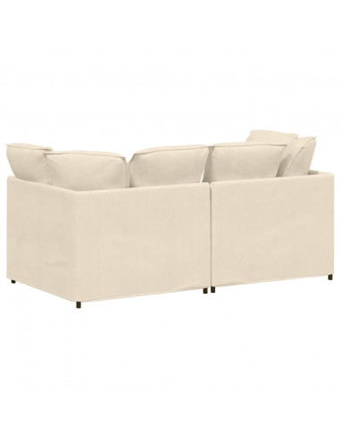 Divano Modulare con Cuscini in Tessuto a Coste Crema