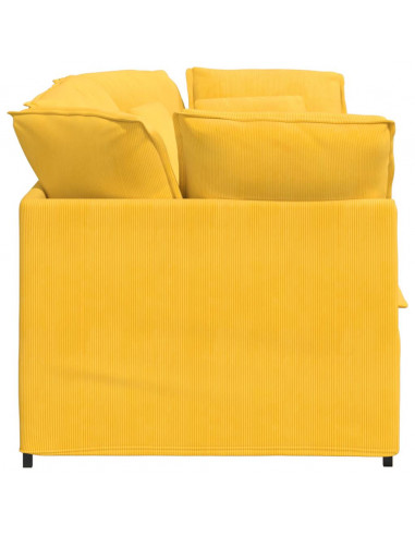 Divano Modulare con Cuscini in Tessuto a Coste Giallo Chiaro