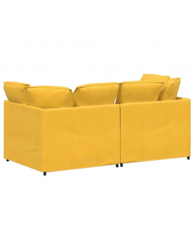 Divano Modulare con Cuscini in Tessuto a Coste Giallo Chiaro