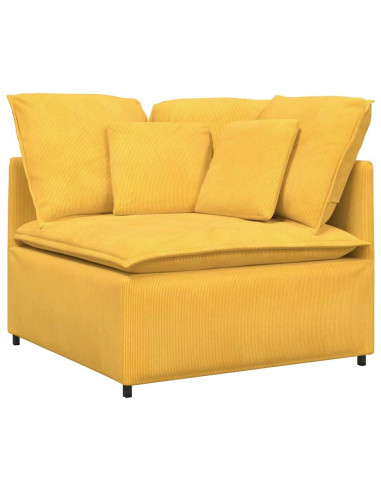 Divano Modulare con Cuscini in Tessuto a Coste Giallo Chiaro