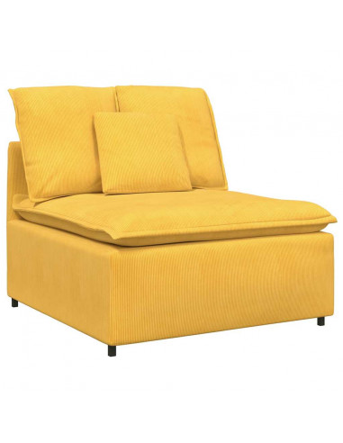 Divano Modulare con Cuscini in Tessuto a Coste Giallo Chiaro