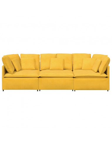 Divano Modulare con Cuscini in Tessuto a Coste Giallo Chiaro