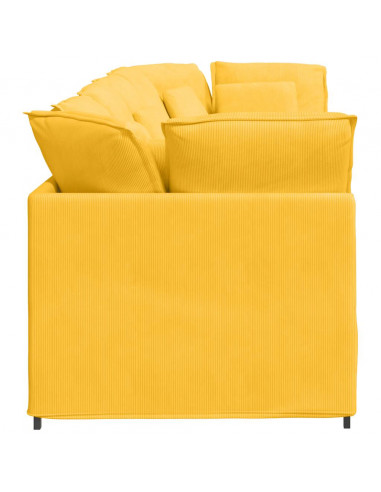 Divano Modulare con Cuscini in Tessuto a Coste Giallo Chiaro
