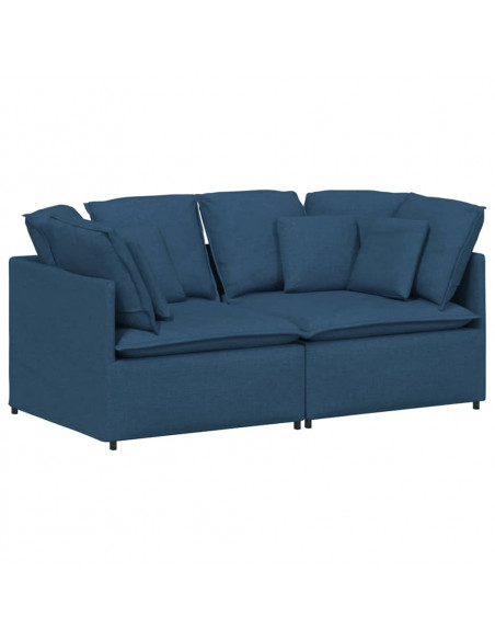 Divano Modulare con Cuscini in Tessuto Blu