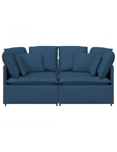 Divano Modulare con Cuscini in Tessuto Blu