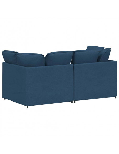 Divano Modulare con Cuscini in Tessuto Blu