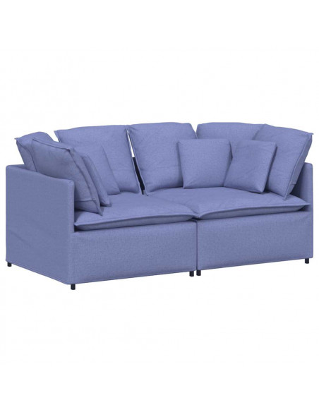 Divano Modulare con Cuscini in Tessuto Jeans Blu