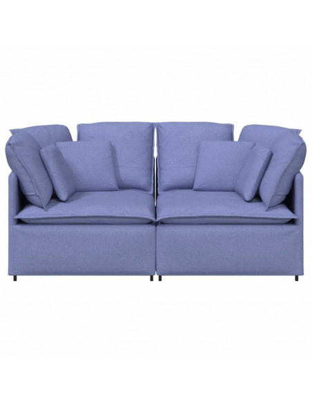 Divano Modulare con Cuscini in Tessuto Jeans Blu
