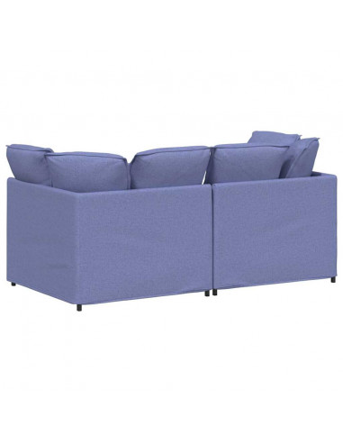 Divano Modulare con Cuscini in Tessuto Jeans Blu