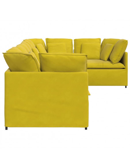 Divano Modulare con Cuscini in Velluto Giallo