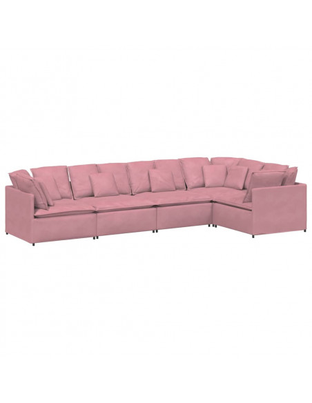 Divano Modulare con Cuscini in Velluto Rosa