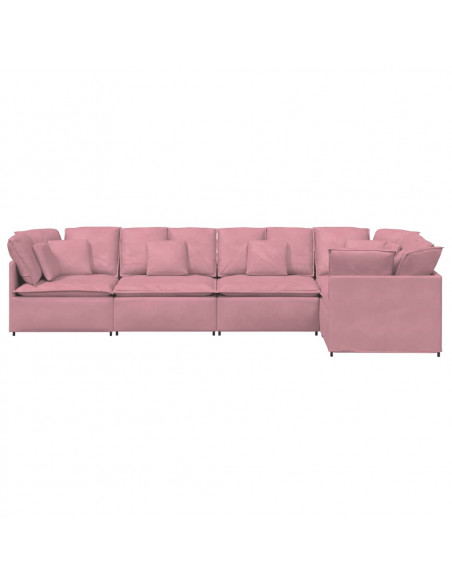 Divano Modulare con Cuscini in Velluto Rosa