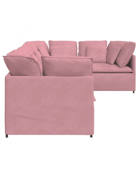 Divano Modulare con Cuscini in Velluto Rosa