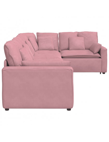 Divano Modulare con Cuscini in Velluto Rosa