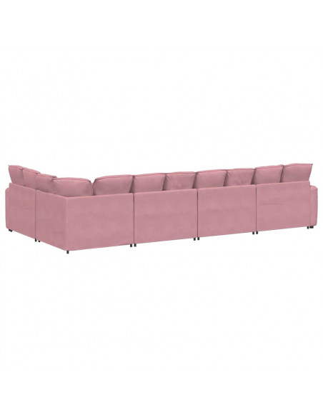 Divano Modulare con Cuscini in Velluto Rosa