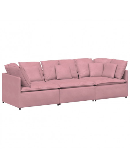 Divano Modulare con Cuscini in Velluto Rosa