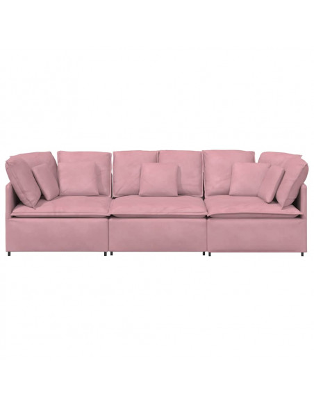 Divano Modulare con Cuscini in Velluto Rosa