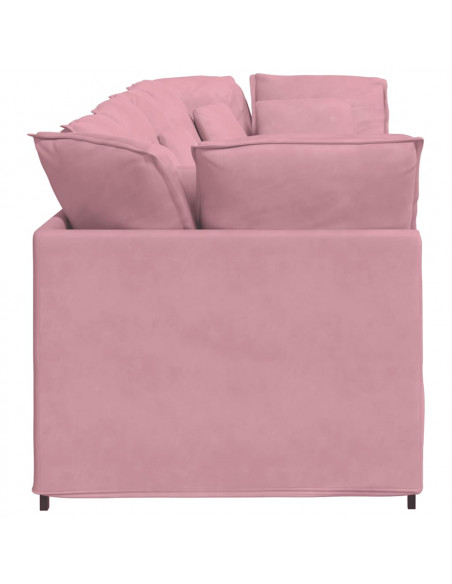 Divano Modulare con Cuscini in Velluto Rosa
