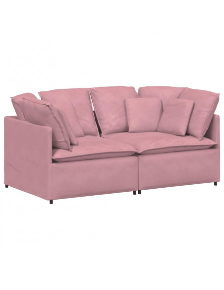 Divano Modulare con Cuscini in Velluto Rosa