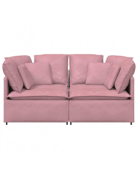 Divano Modulare con Cuscini in Velluto Rosa