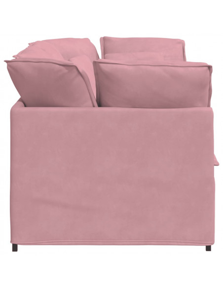 Divano Modulare con Cuscini in Velluto Rosa