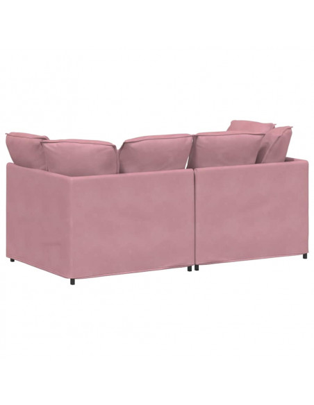 Divano Modulare con Cuscini in Velluto Rosa