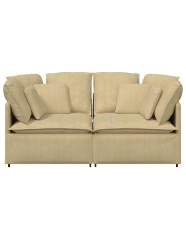 Divano Modulare con Cuscini Tessuto a Coste Verde Chiaro Grigio