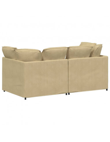 Divano Modulare con Cuscini Tessuto a Coste Verde Chiaro Grigio