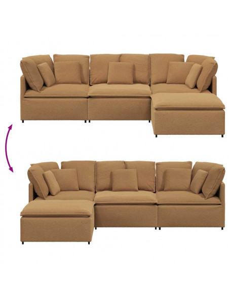 Divano Modulare con Poggiapiedi e Cuscini Beige