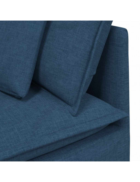 Divano Modulare con Poggiapiedi e Cuscini in Tessuto Blu