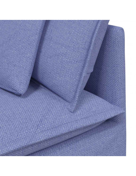 Divano Modulare con Poggiapiedi e Cuscini in Tessuto Jeans Blu