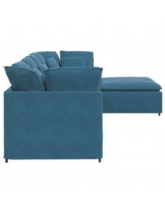 Divano Modulare con Poggiapiedi e Cuscini in Velluto Blu