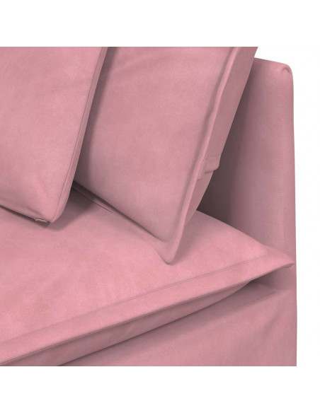 Divano Modulare con Poggiapiedi e Cuscini in Velluto Rosa