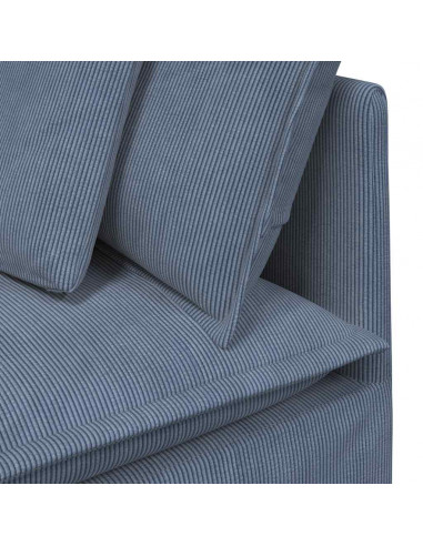 Divano Modulare con Poggiapiedi e Cuscini Tessuto a Coste Blu
