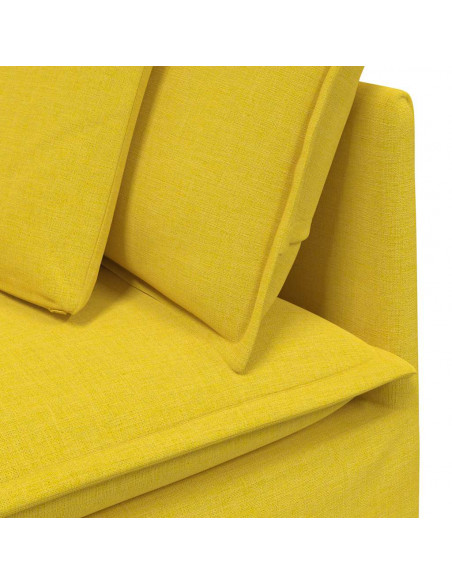 Divano Modulare con Poggiapiedi e Cuscini Tessuto Giallo Chiaro