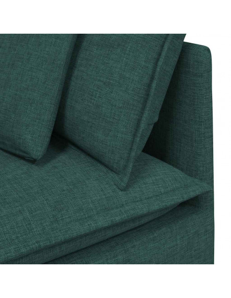 Divano Modulare con Poggiapiedi e Cuscini Tessuto Verde Scuro