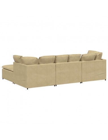 Divano Modulare con Poggiapiedi e Cuscini Verde Chiaro Grigio