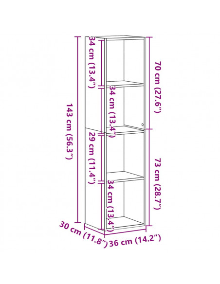 Libreria Rovere Nero 36x30x143 cm in Legno Multistrato
